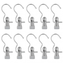 (Grey) 10 Piece Heavy Duty Hanging Hooks Clips Household Storage Drying Clip for Clothes Towel Scarf