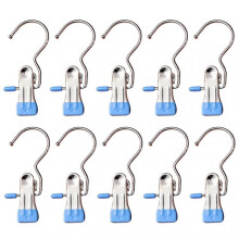 (Blue)10 Piece Heavy Duty Hanging Hooks Clips Household Storage Drying Clip for Clothes Towel Scarf
