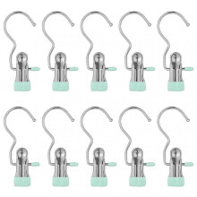 (Light Green) 10 Piece Heavy Duty Hanging Hooks Clips Household Storage Drying Clip for Clothes Towel Scarf