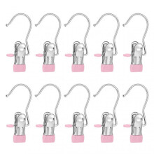 (Pink)10 Piece Heavy Duty Hanging Hooks Clips Household Storage Drying Clip for Clothes Towel Scarf