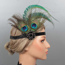 Elegant Vintage Style Women Peacock Feather Headband Diamond Hairband Hair Ring Party