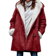 (L, Red) Winter Coats For Women Fleece Lined Jackets Warm Button Down Sherpa Wool Hooded