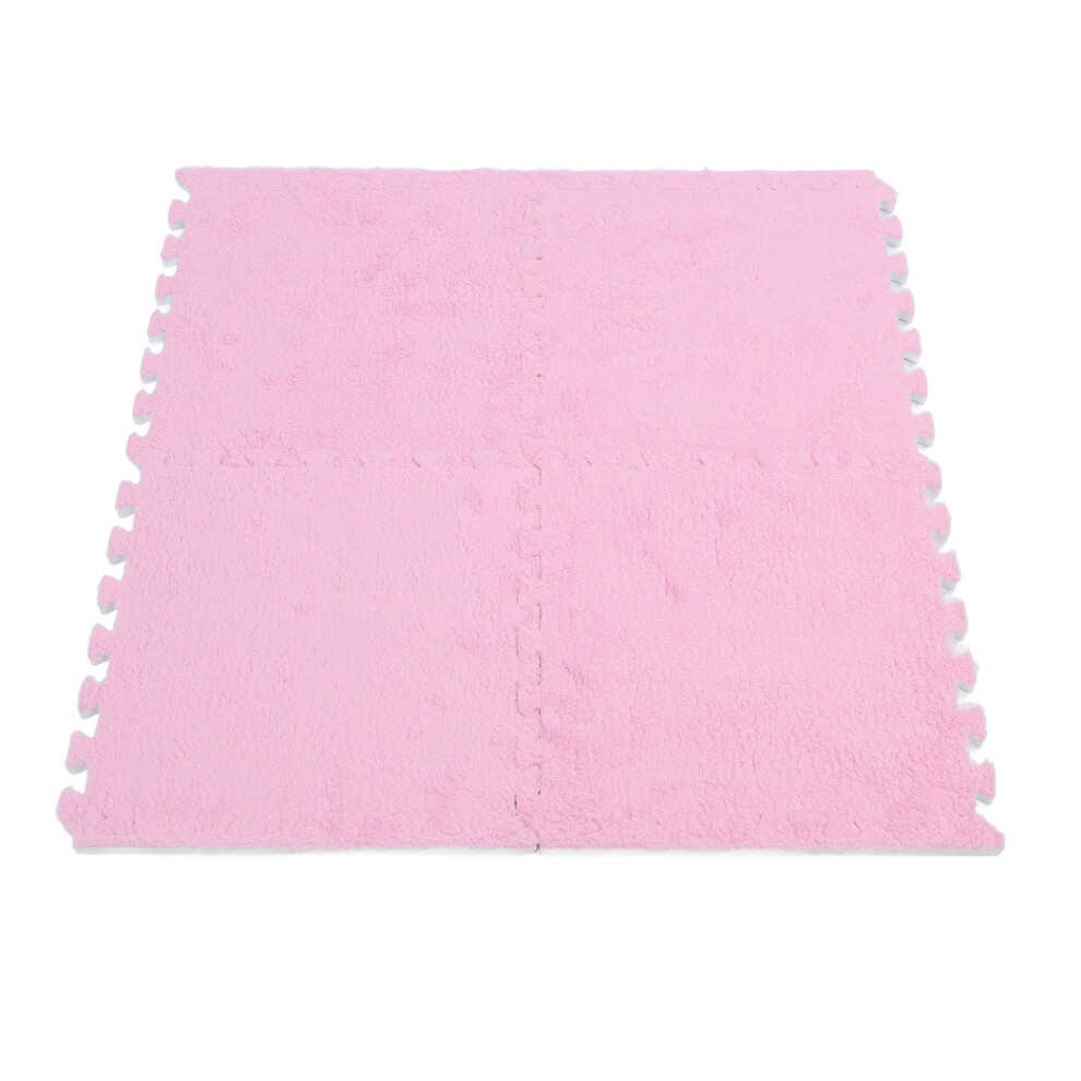 10Pcs Plush Foam Floor Mat Anti Slip Climbing Area Rugs Fluffy Eva Interlocking Carpet Tiles For Home Playroom Decor Pink