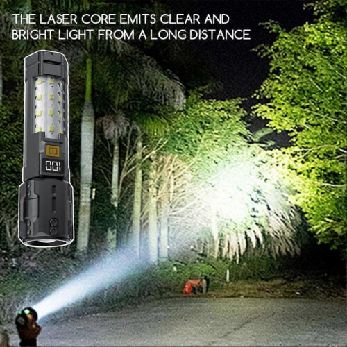 (Red) Zoomable Waterproof Torchlight Portable LED Flashlight with Side Cobs Light 6 Lighting Modes Rechargeable Pocket Torches 2