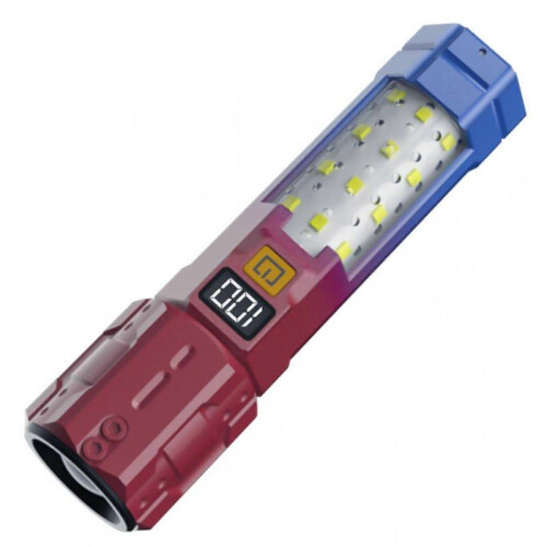 (Red) Zoomable Waterproof Torchlight Portable LED Flashlight with Side Cobs Light 6 Lighting Modes Rechargeable Pocket Torches