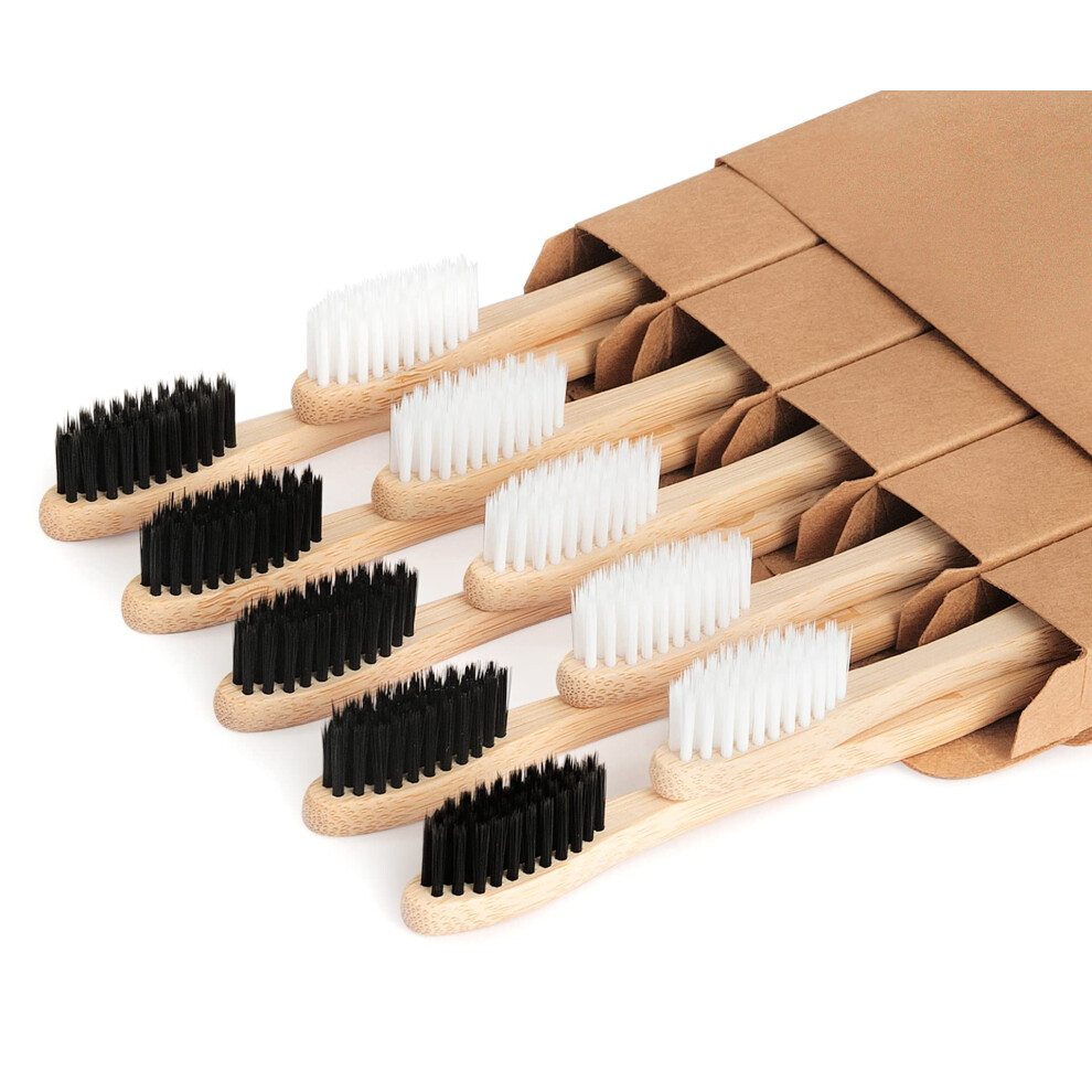 Nuduko Green Biodegradable Bamboo Toothbrushes, 10 Piece Bpa Free Soft Bristles Toothbrushes, Natural, Eco-Friendly, And Compostable