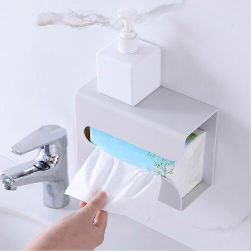 (Small Size,Apricot)Wall Mount Simple Tissue Holder Punch-free Multifunctional Tissue Storage Box 2