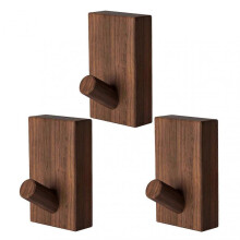 (3pc, Black Walnut) Wooden Wall Hook Heavy Duty Door Coat Hook Multifunctional Hat Hanger for Home
