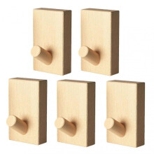 (5pc, Beech) Wooden Wall Hook Heavy Duty Door Coat Hook Multifunctional Hat Hanger for Home