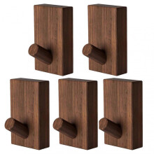 (5pc, Black Walnut) Wooden Wall Hook Heavy Duty Door Coat Hook Multifunctional Hat Hanger for Home