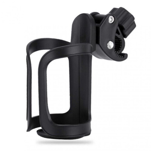 (Black)Universal 360 Beverage Cup Holder for Baby Strollers Scooter Portable Space Saving Drink Bottle Cage