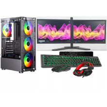 ASC Ryzen Gaming PC Dual Bundle, AMD Ryzen 5 4500, GTX 3050 6GB Graphics, 16GB RAM, 1TB SSD, Windows 11, Black 6 Fan Case, 2x22" Monitor Dual