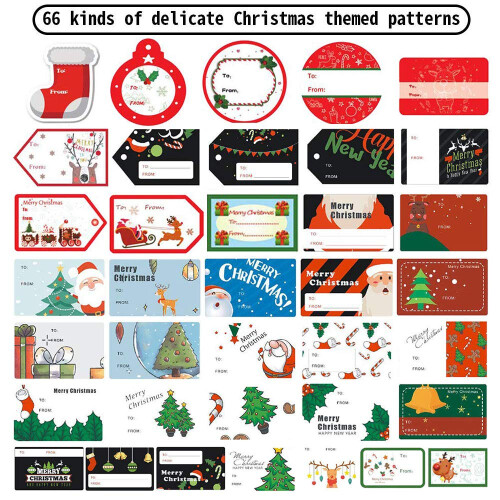 132 PCS Weihnachts Tags Aufkleber Selbstklebend Santa Schneemann Baum 1
