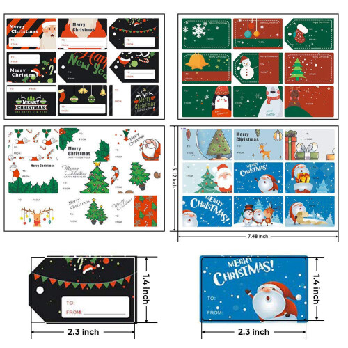 132 PCS Weihnachts Tags Aufkleber Selbstklebend Santa Schneemann Baum 2