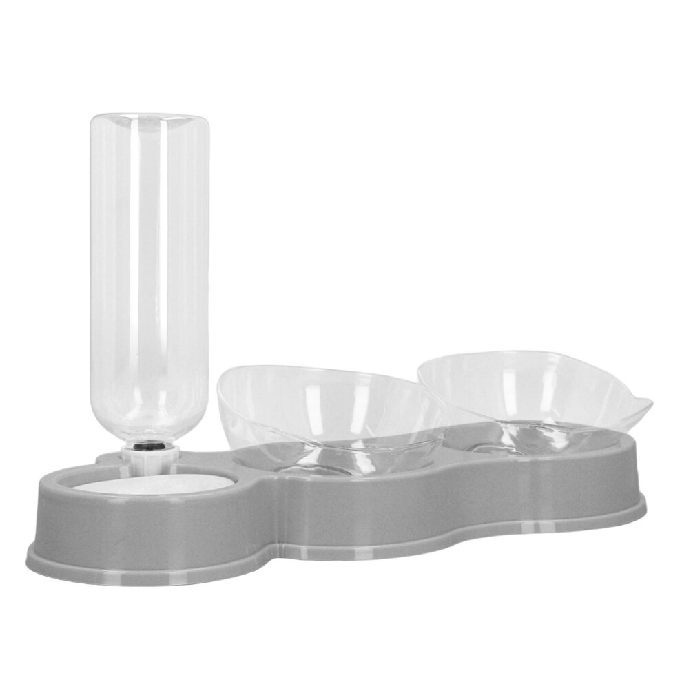 Pet Water Food Bowl with Automatic Water Bottle Tilted Design Enhanced Health Cat Dog Wet Dry Food Bowl for Home Indoor Gray