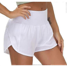 (X-Small, White) Womens High Waisted Running Shorts Quick Dry Athletic Workout Shorts with Mesh Liner Zipper Pockets