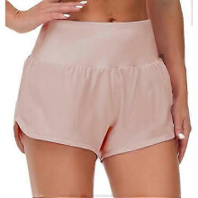 (Small, Soft Pink) Womens High Waisted Running Shorts Quick Dry Athletic Workout Shorts with Mesh Liner Zipper Pockets