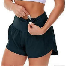 (Small, Dark Blue Green) Womens High Waisted Running Shorts Quick Dry Athletic Workout Shorts with Mesh Liner Zipper Pockets