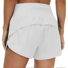 (Medium, Bright Grey) Womens High Waisted Running Shorts Quick Dry Athletic Workout Shorts with Mesh Liner Zipper Pockets