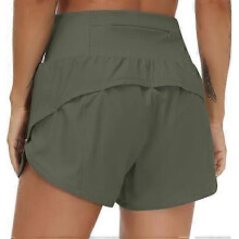 (Medium, Olive Green) Womens High Waisted Running Shorts Quick Dry Athletic Workout Shorts with Mesh Liner Zipper Pockets