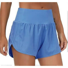 (Medium, Sea Blue) Womens High Waisted Running Shorts Quick Dry Athletic Workout Shorts with Mesh Liner Zipper Pockets
