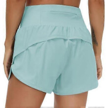 (Medium, Light Blue) Womens High Waisted Running Shorts Quick Dry Athletic Workout Shorts with Mesh Liner Zipper Pockets
