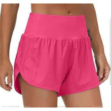 (Medium, Bright Pink) Womens High Waisted Running Shorts Quick Dry Athletic Workout Shorts with Mesh Liner Zipper Pockets