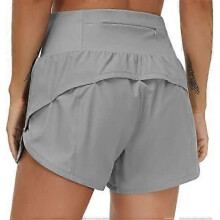 (Small, Lavender Grey) Womens High Waisted Running Shorts Quick Dry Athletic Workout Shorts with Mesh Liner Zipper Pockets