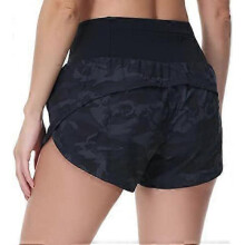 (Small, Black Grey Camo) Womens High Waisted Running Shorts Quick Dry Athletic Workout Shorts with Mesh Liner Zipper Pockets