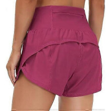 (Medium, Fuchsia) Womens High Waisted Running Shorts Quick Dry Athletic Workout Shorts with Mesh Liner Zipper Pockets