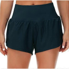(Medium, Dark Blue Green) Womens High Waisted Running Shorts Quick Dry Athletic Workout Shorts with Mesh Liner Zipper Pockets