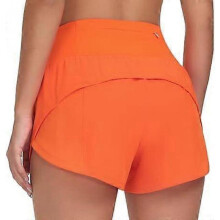 (Large, Orange) Womens High Waisted Running Shorts Quick Dry Athletic Workout Shorts with Mesh Liner Zipper Pockets