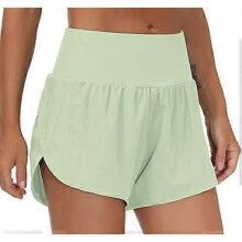 (Large, Pale Green) Womens High Waisted Running Shorts Quick Dry Athletic Workout Shorts with Mesh Liner Zipper Pockets