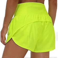 (Large, Light Yellow) Womens High Waisted Running Shorts Quick Dry Athletic Workout Shorts with Mesh Liner Zipper Pockets