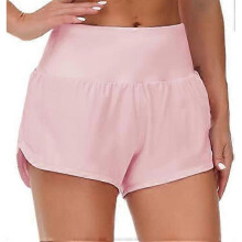 (Large, Pink) Womens High Waisted Running Shorts Quick Dry Athletic Workout Shorts with Mesh Liner Zipper Pockets