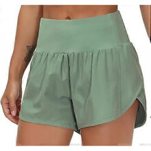 (X-Large, Jasmine Green) Womens High Waisted Running Shorts Quick Dry Athletic Workout Shorts with Mesh Liner Zipper Pockets