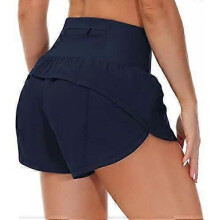 (X-Large, Blue) Womens High Waisted Running Shorts Quick Dry Athletic Workout Shorts with Mesh Liner Zipper Pockets