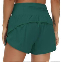 (X-Large, Dark Green) Womens High Waisted Running Shorts Quick Dry Athletic Workout Shorts with Mesh Liner Zipper Pockets