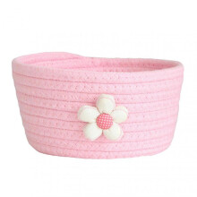 (Pink) Flower Mini Woven Storage Basket Floret Recyclable and Flexible Storage Basket for Home School Office Desktop