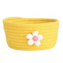 (Yellow) Flower Mini Woven Storage Basket Floret Recyclable and Flexible Storage Basket for Home School Office Desktop