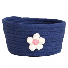 (Navy Blue) Flower Mini Woven Storage Basket Floret Recyclable and Flexible Storage Basket for Home School Office Desktop