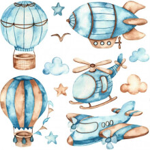 Home Wall Decoration Stickers Cartoon Airplane Hot Air Balloon Wall Stickers for Children\'s Room Nursery