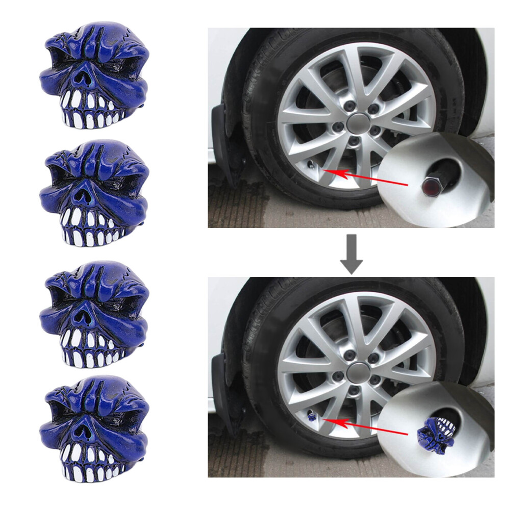 4Pcs Tire Valve Stem Cap Skull Style Stylish Look Perfect Sealing Valve Cap Cover For Car Truck Bike Motorcycle Dark/Blue 4991313578064