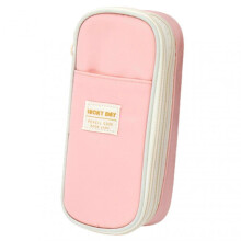 (Light Pink)4 Layers Canvas Pencil Pouch Stationery Pencil Case Multi-purpose Large School Pencil Storage Bags for Junior High School