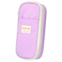 (Light Purple) 4 Layers Canvas Pencil Pouch Stationery Pencil Case Multi-purpose Large School Pencil Storage Bags for Junior High School