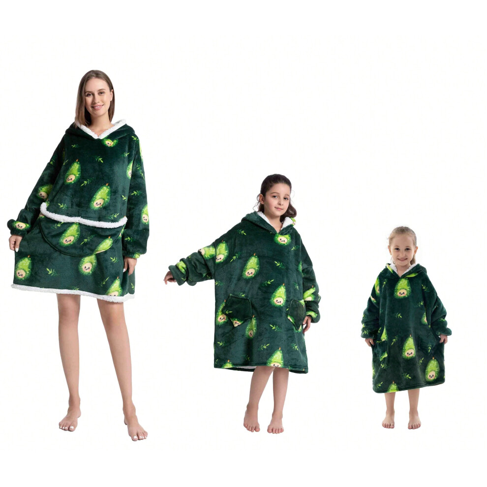 (Pear, Adult Size) Oversized Wearable Hoodie Warm Flannel Sherpa Blanket Hoodie for Winter Men Women Pullover TV Sweatshirt