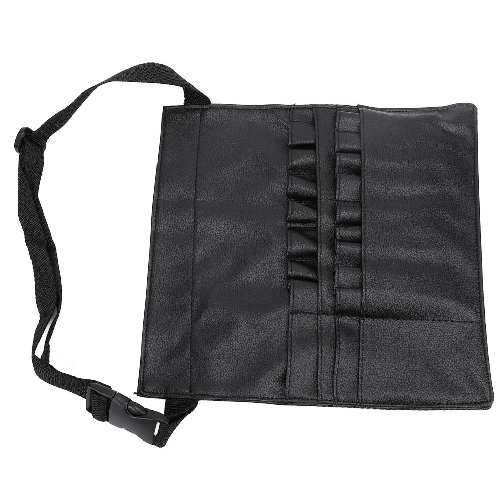 Makeup Brush Belt Professional Small Portable Foldable Cosmetic Pouch Tool Storage Bag PU Leather with Artist Strap