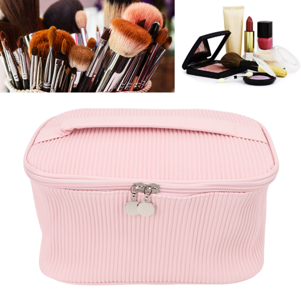 Travel Toiletry Bag Wide Open Waterproof PU Leather Large Capacity Pleated Cosmetic Makeup Case for Skincare Products Stationery Kit Pink-image-OPC-PHQ9JMJ-NEW