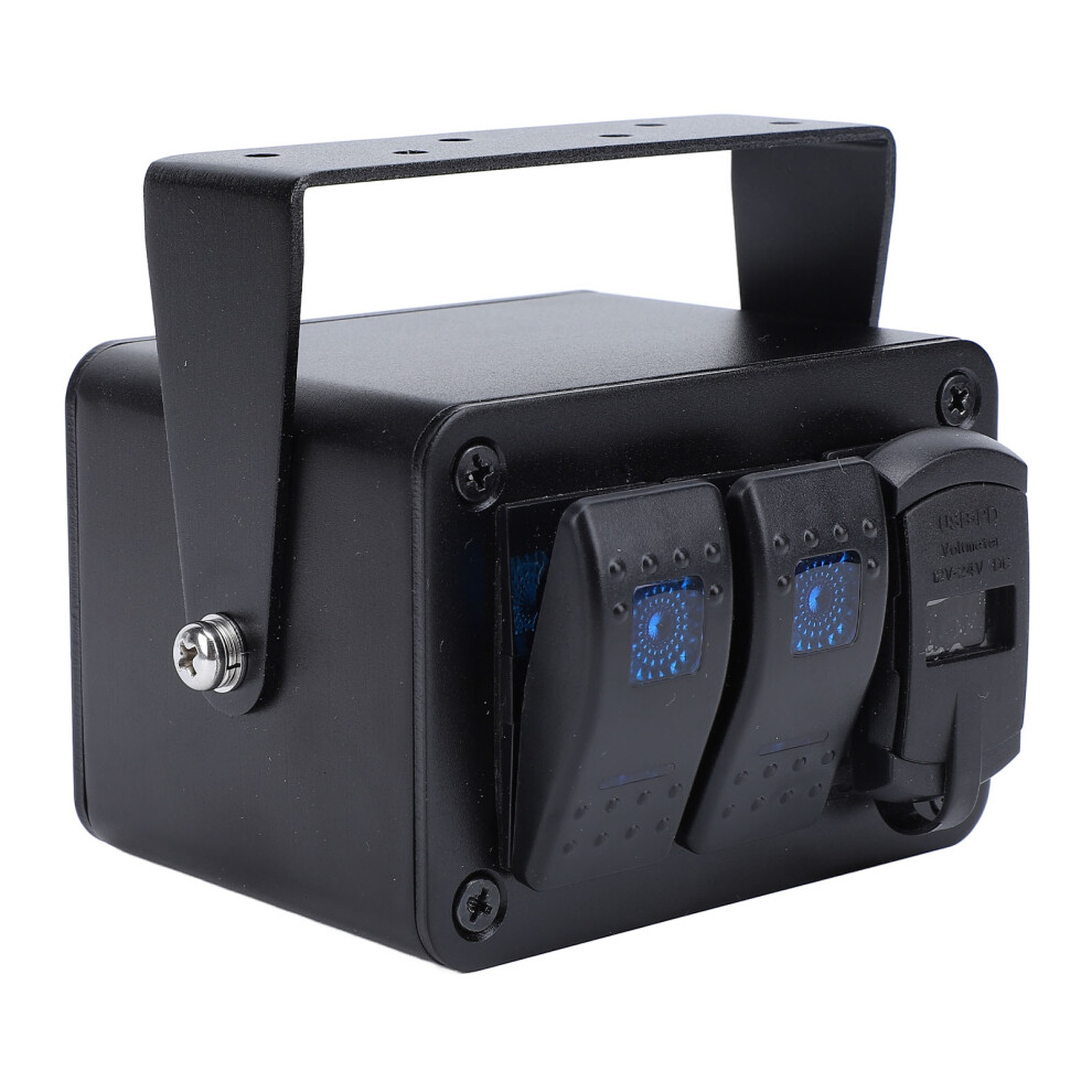 2 Gang Toggle Switch Box With Voltage Meter Pd Type C Qc3.0 Usb Port Waterproof Dc 12 To 24V For Car Truck Boat Rv Trailer Utv Atv Lig Blue 4671313595604