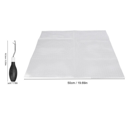 Teppich-Haken-Set mit Netzgewebe und Latch-Hook, 50x50cm, schwarzer Gummigriff 1